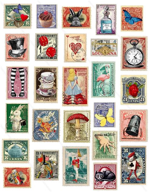 Printable Stamps Alice In Wonderland Ephemera Junk Journal