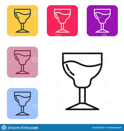 Black Line Wine Glass Icon Isolated On White Background Wineglass Sign