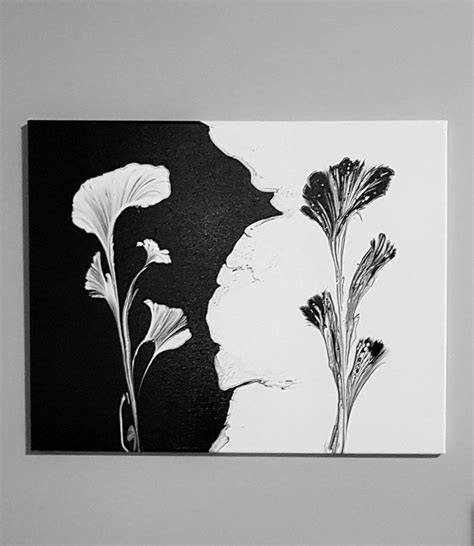 Black And White Acrylic Abstract Floral Painting Original Art 16 X 20