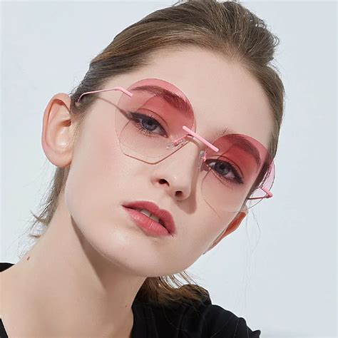 vintage round sunglasses women ocean color lens rimless sunglasses female brand design metal