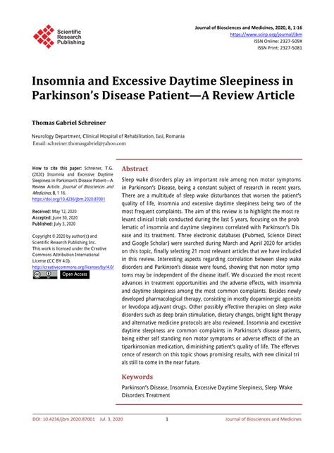 pdf insomnia and excessive daytime sleepiness in parkinson s disease patient a review article
