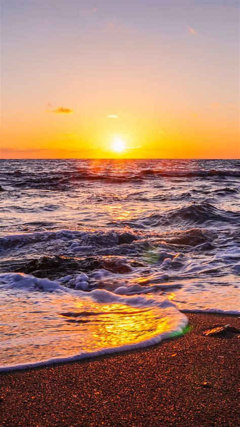 1080x1920 Waves Beach Sunset Nature Hd 5k For Iphone 6 7 8 Wallpaper Coolwallpapersme