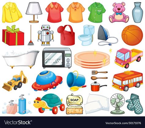 Large Set Household Items And Toys On White Vector Image On Vectorstock
