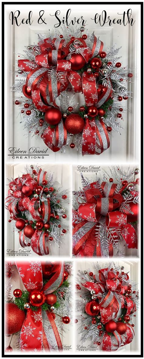 Christmas Wreath Red And Silver Elegant Classic Wreath Holiday