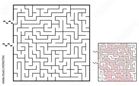 Labyrinth In Schwarz Und Weiß Mit Lösung Stock 벡터 Adobe Stock