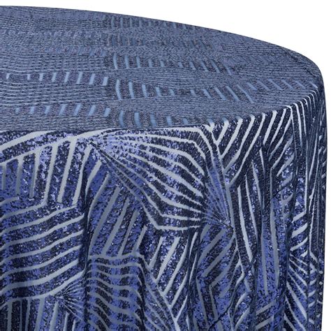 Geometric Glitz Art Deco Sequin Tablecloth 132 Round Navy Blue Cv