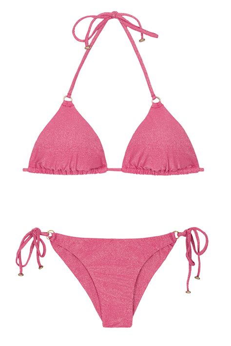 Triangle Bikini In Pink Lurex With Ring Details Radiante Rosa Arg Tri