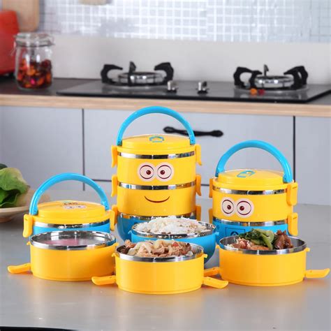 New Cute Cartoon Minion Lunch Box For Kids With Plastic Tiffin Boxes
