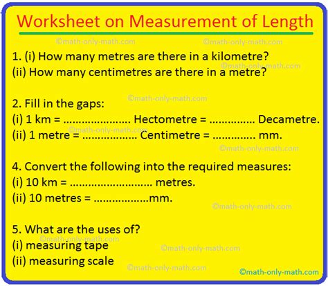 Worksheet On Measurement Of Length Exercise Sheet On Measurements