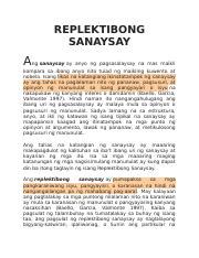 Aralin Pagsulat Ng Replektibong Sanaysay Docx Aralin Pagsulat Ng My