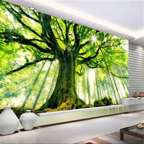 Beibehang Custom Mural Tree Forest Setting Wall Sunshine Paintings