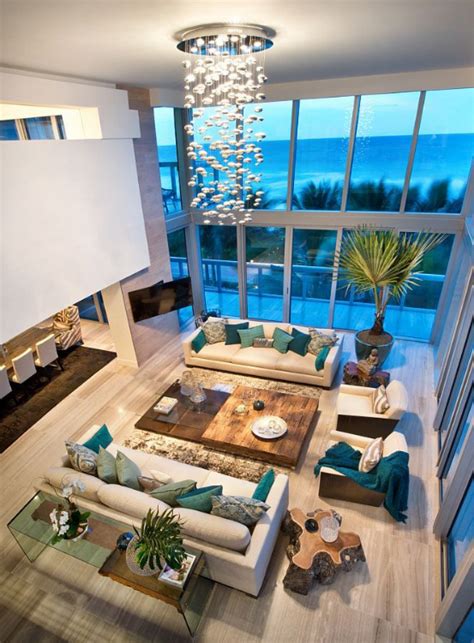 Miami Style Living Room Interior Design Double Height Windows Living