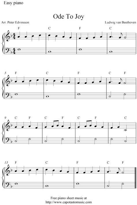 Free Easy Piano Sheet Music For Beginners Ode To Joy By Ludwig Van Beethoven