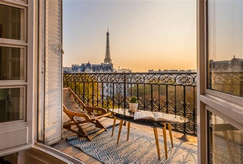 Voila Beautiful Paris Balcony At Sunset With Eiffel Tower View