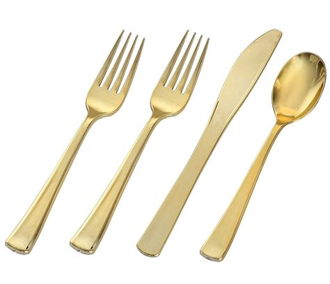 Disposable Plastic Gold Cutlery Set Serving For 25 Includes 50 Gold
