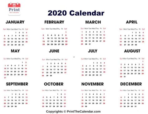 Free Printable 2020 Calendar Templates