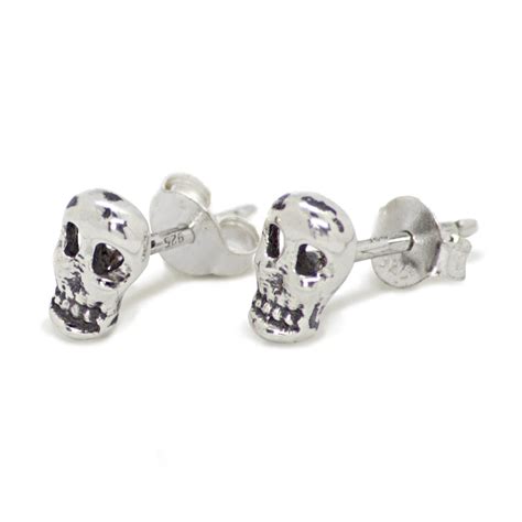 Skull Stud Earrings With Butterfly Fastening In Sterling Silver The