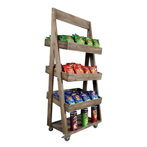 Mobile Rustic 3 Tier Slanted Wooden A Frame Display Stand 540x460x1360