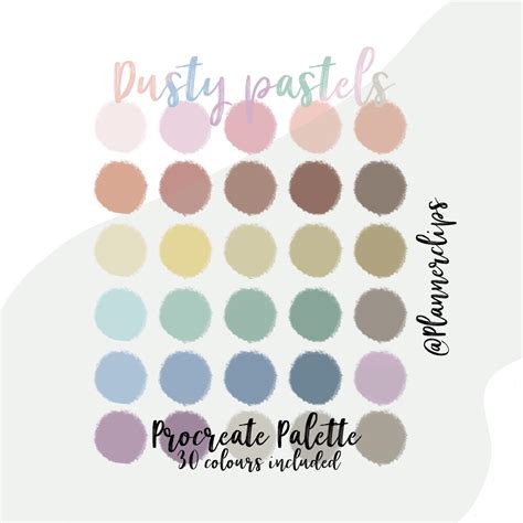 Dusty Pastels Procreate Palette Colour Swatches Etsy