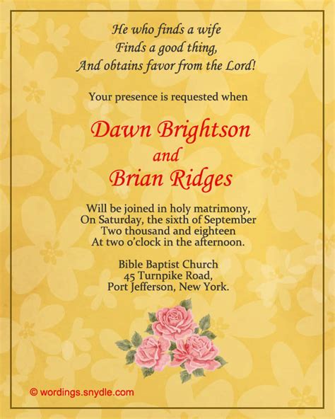 There are many wonders associated with married life that you can highlight with the right christian wedding card. Christian Wedding Invitation Wording Samples - Wordings ...