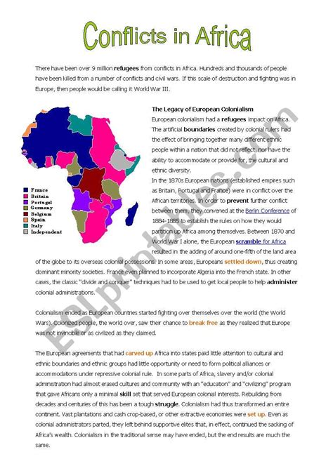 Conflicts In Africa Esl Worksheet By Valeprimo