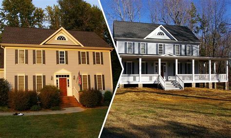Additions farmhouse floor plans wrap around porch. Wrap around front covered porch addition before and after ...