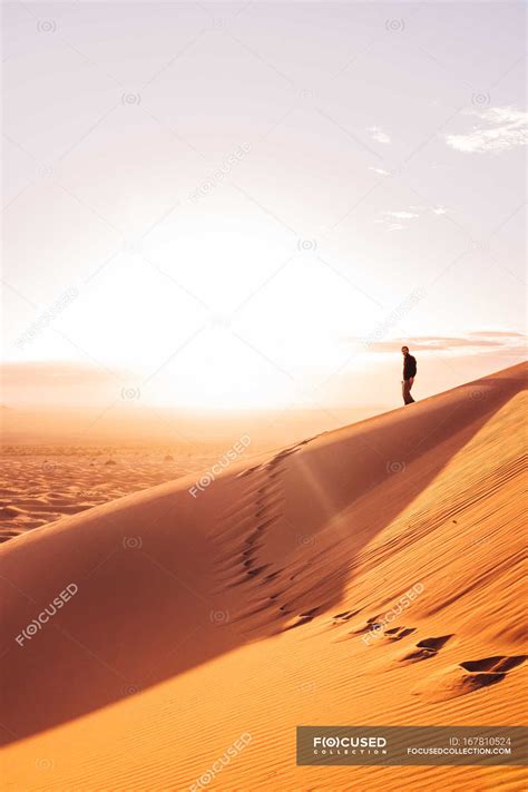 Human Lost In Huge Desert — Wilderness Sandy Stock Photo 167810524
