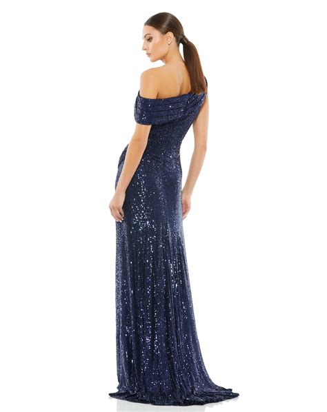 One Shoulder Ruched Sequined Gown Mac Duggal