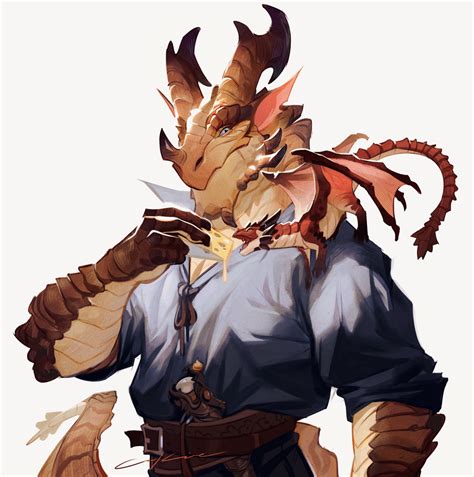 [oc][art] Drew My Bronze Dragonborn And His Pseudodragon Companion R Dnd