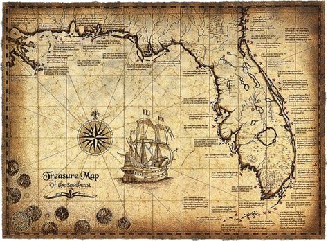 Treasure Map Of The Southeast Limited Edition 16 X Etsy Pirate Maps