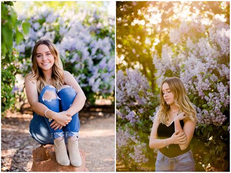 Two Women Are Posing In Front Of Purple Flowers And One Is Holding A
