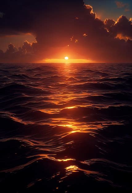 Premium Ai Image Magical Red Sunset In The Open Sea Red Sky And Ocean