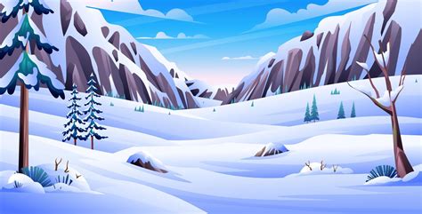 Paisaje Nevado De Invierno Con Pinos Y Montañas Rocosas Ilustración De