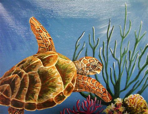 Into The Ocean Green Sea Turtle Painting By Chris Newell Pixels