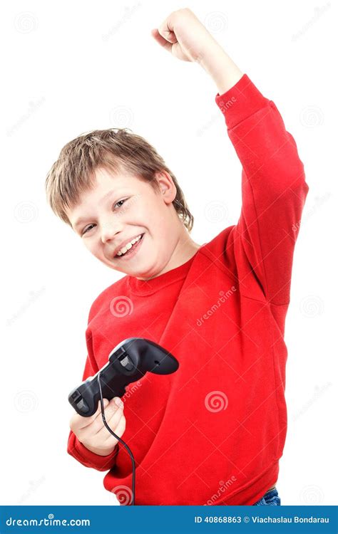Happy Boy With Gamepad In Hands Stock Image Image Of Caucasian