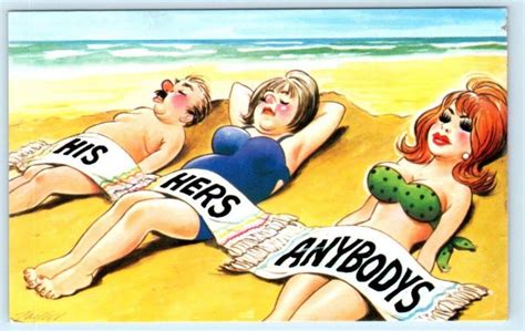 Bamforth Risque Comic Beach Scene Busty Bathing Beauties C1950s Taylor Postcard Other