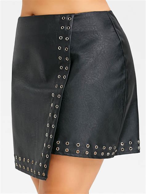 2019 Studded Plus Size Faux Leather Skirt In Black Xl Zaful