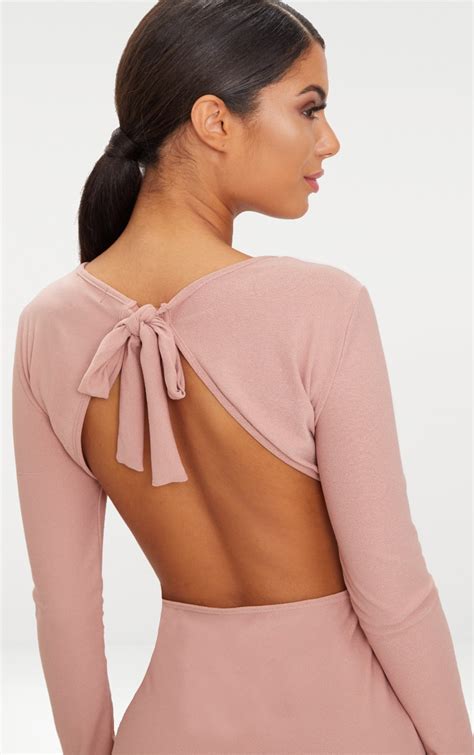 Dusty Pink Backless Bow Detail Midi Dress Prettylittlething