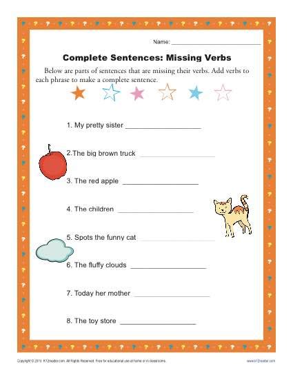 An example in a sentence is the following: Complete Sentences: Missing Verbs | Sentence Structure ...