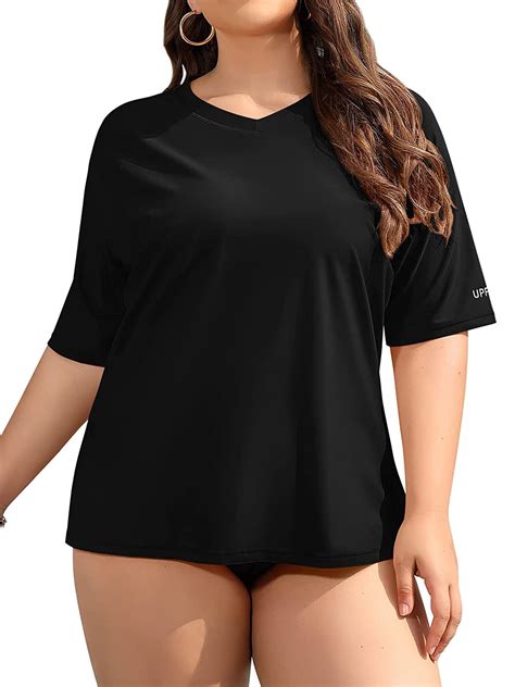 Asoul Womens Plus Size Rash Guard Short Sleeve Swim Shirt Rashguard Swimwear Top