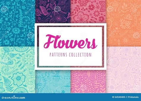 Set Of Eight Colorful Floral Patterns Seamlessly Stock Vector