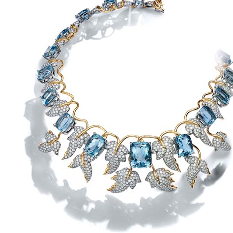 Tiffany And Co Schlumberger® Leaves Necklace In Platinum And 18k Gold With Cushion Cut