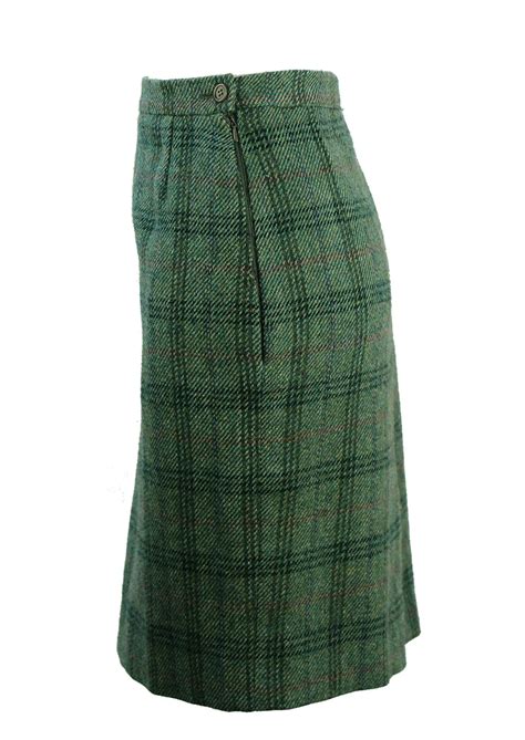 Green Woollen Tartan Pencil Skirt With Russet Highlights M Reign