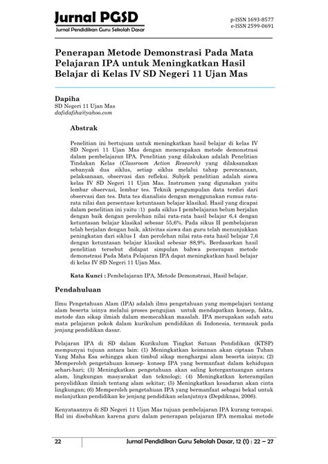 Pdf “penerapan Metode Demonstrasi Dalam Pembelajaran Ipa Untuk