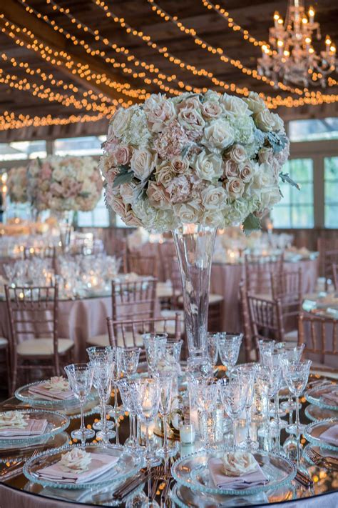 Blush Ivory And Dusty Miller Tall Centerpiece