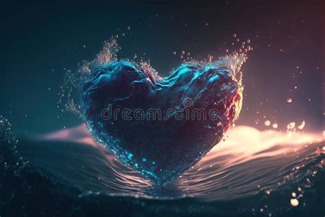 Heart Shaped Water Stream With Bubbles Drops Splashes Valentineand X27