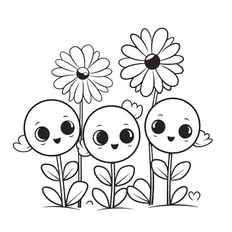 Cute Flower Coloring Pages Outline Sketch Drawing Vector Flowers Line