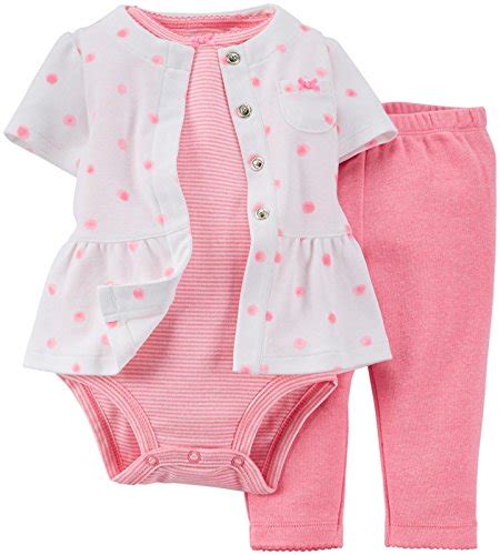 Carters Baby Girls 3 Piece Cardigan Pant Set Pink Dots