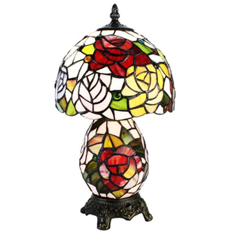 83143 Double Rose Stained Glass Lamp Rainbow Art Glass