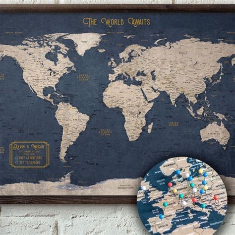 Personalized Earth Toned World Push Pin Travel Map Etsy